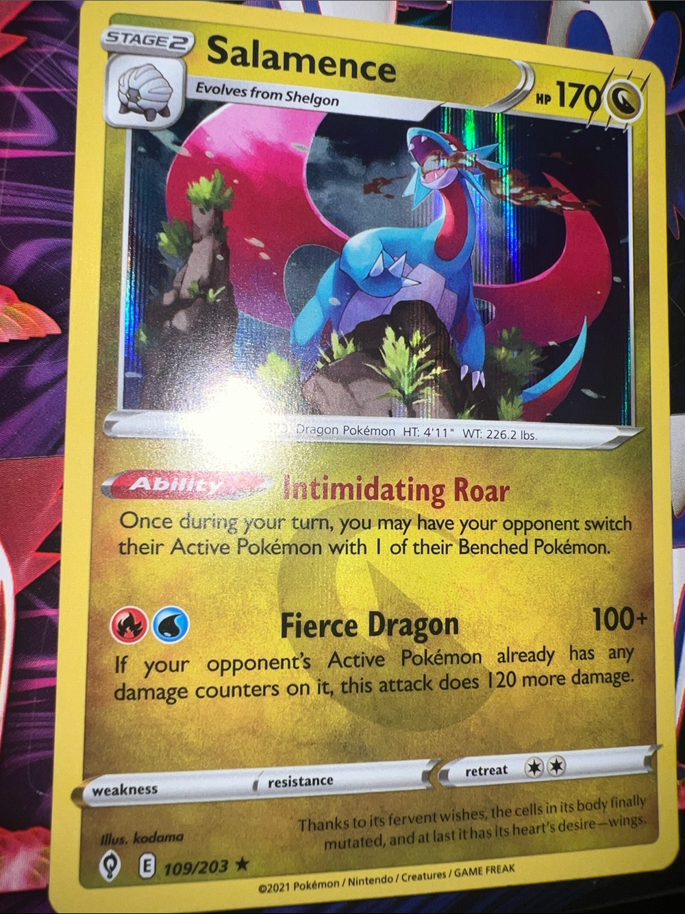 Pokemon Salamence Holographic Card - Yellow, Pink, Blue